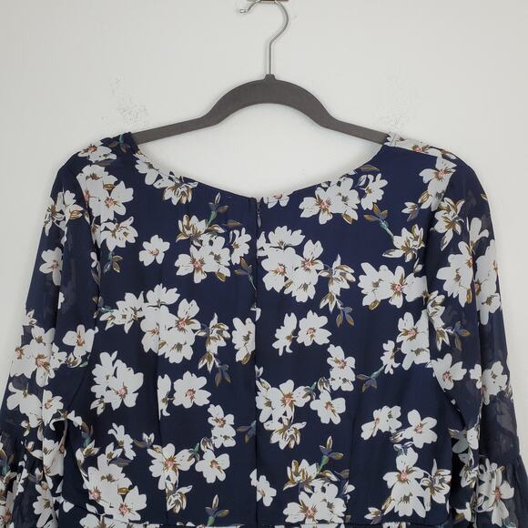 Entro Dress Floral Flowy Boho Cottagecore Spring Summer Folksy Blue White - Picture 6 of 13